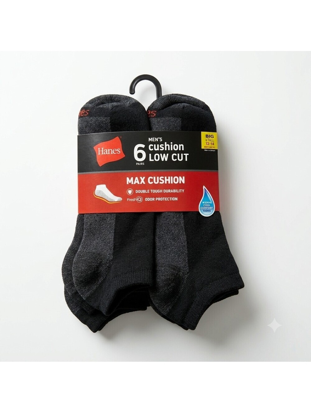 Hanes Men's 6 Pairs Low Cut Max Cushion Socks Big Size 12-14